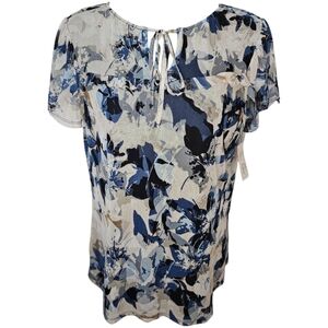 NWT Free Rose Double Lined Mesh Floral Short Sleeve Top